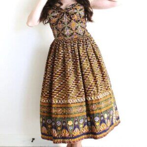 1950s Dress / 50s Batik Dress / 1940s 1950s Hawaiian Tiki Tribal Print Dress